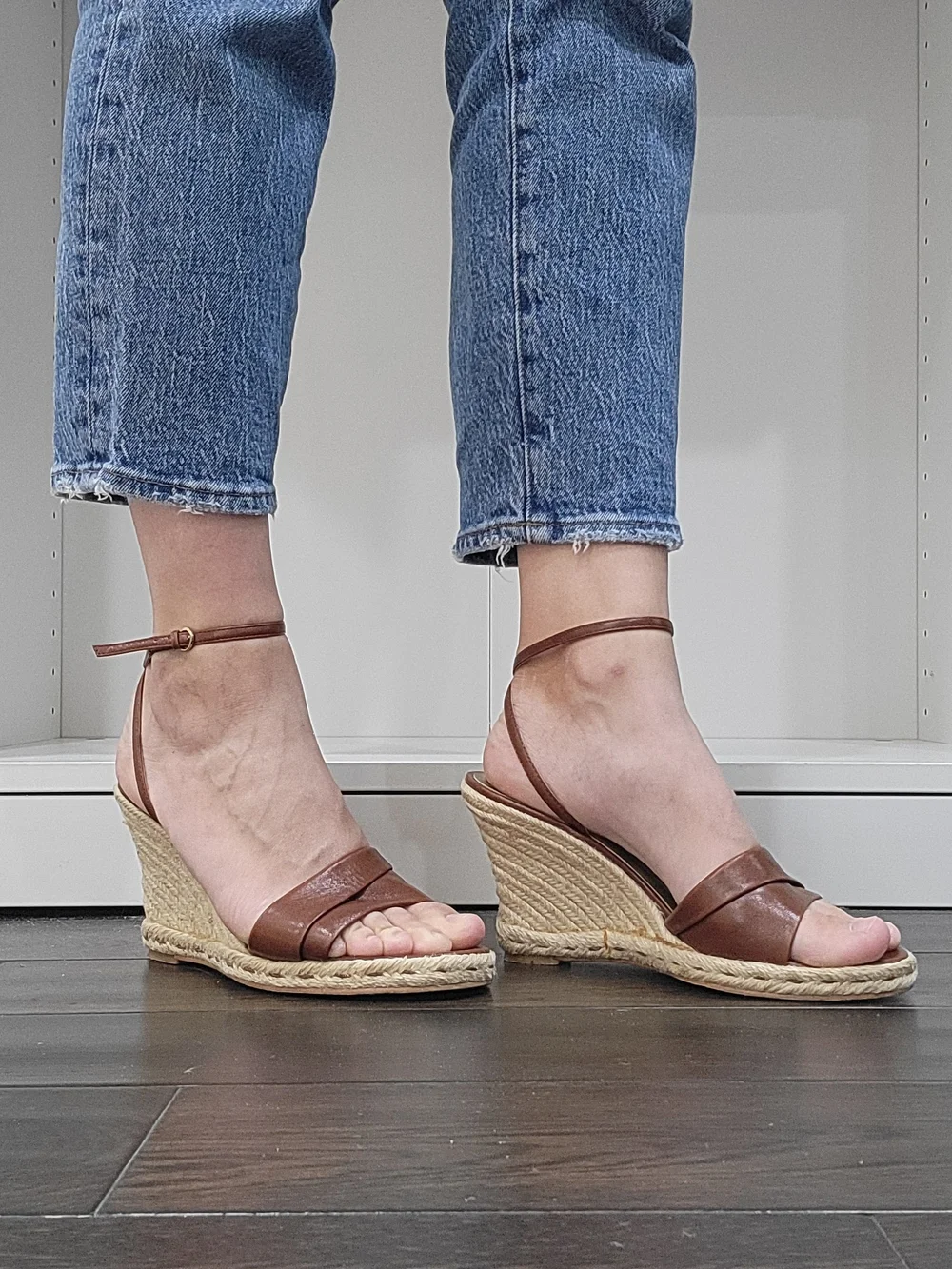 Franco Sarto Brown Leather Espadrille Wedge Sandals